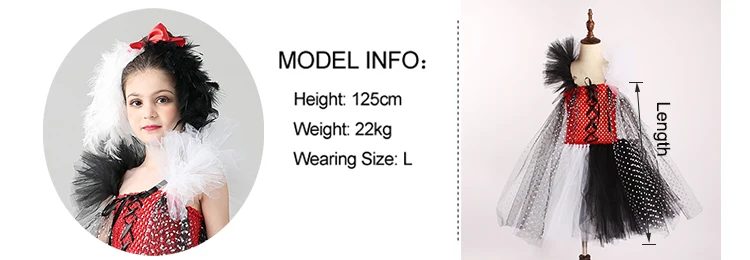 Cruella De Vil inspired Girls Tutu Dress with Headband Kids Dalmatians Villain Halloween Costume Polka Dot Children Party Dress (2)