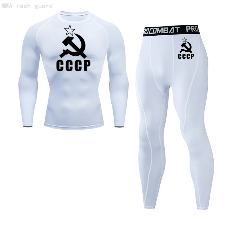 Men's Clothing Long-sleeved + Pants 2-piece set Jogging suits CCCP Casual T-shirt Tight bodybuilding Compression pants tracksuit