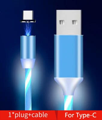 For Type-C Blue Автомобильный зарядный кабель светодиодный светящийся Магнитный usb-кабель для Ford Focus Fiesta Mondeo 4 3 Transit Fusion Kuga Ranger Mustang KA S-max - Цвет: For Type-C Blue