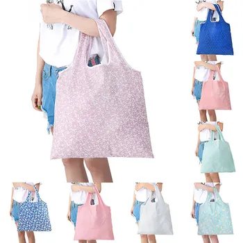 

New 9 Colors Shopping Bag Lady Foldable Oxford Cloth Unisex Reusable Tote Pouch Waterproof Storage Handbags Sample Travel Bag