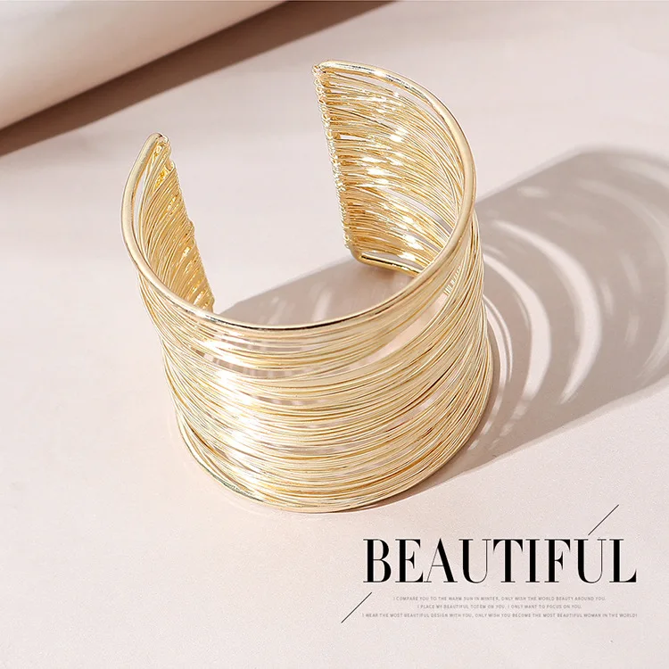 Exaggerated Wire Mesh Open Wide Bracelet Small Fashion Net Red Metal Bracelet for Women