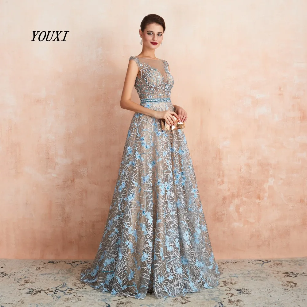 Robe de Soiree Великолепное вечернее платье YOUXI, кружевное, украшенное бисером, кристаллами, стразы, отвесное, на шее, официальное, abendkleider Lang