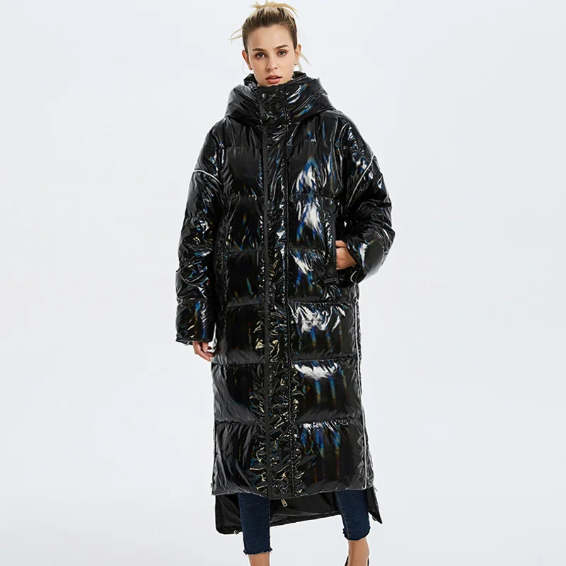 Kopen 90% Witte Eend Donsjack Vrouwen Winter Donsjack 2019 Shining Stof Stand Kraag Vrouwelijke Parka Korte Losse Jas Uitloper