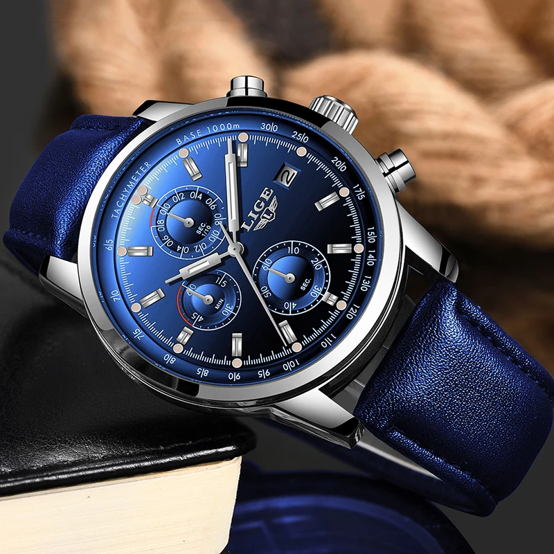 Reloj Hombre LIGE New Watches Mens Top Luxury Brand Chronograph Sport Man Watch For Men Military Leather Clock Quartz Wristwatch