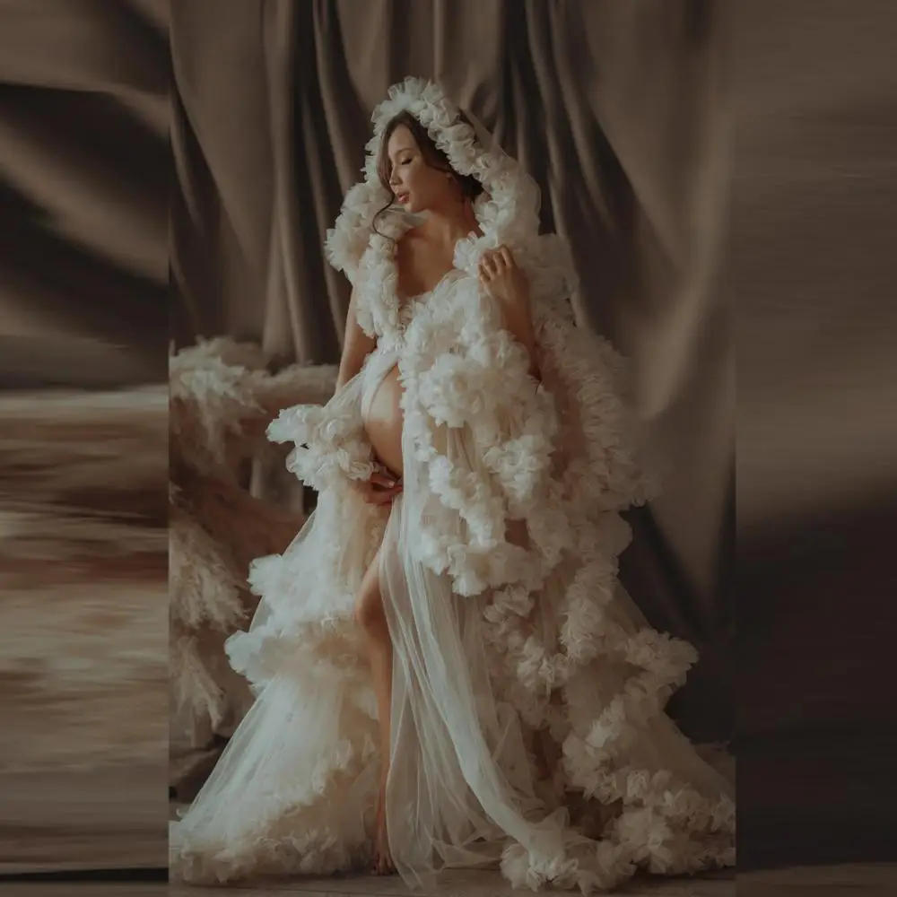 Luxury Bridal Tulle Robes Custom Made Long Sheer