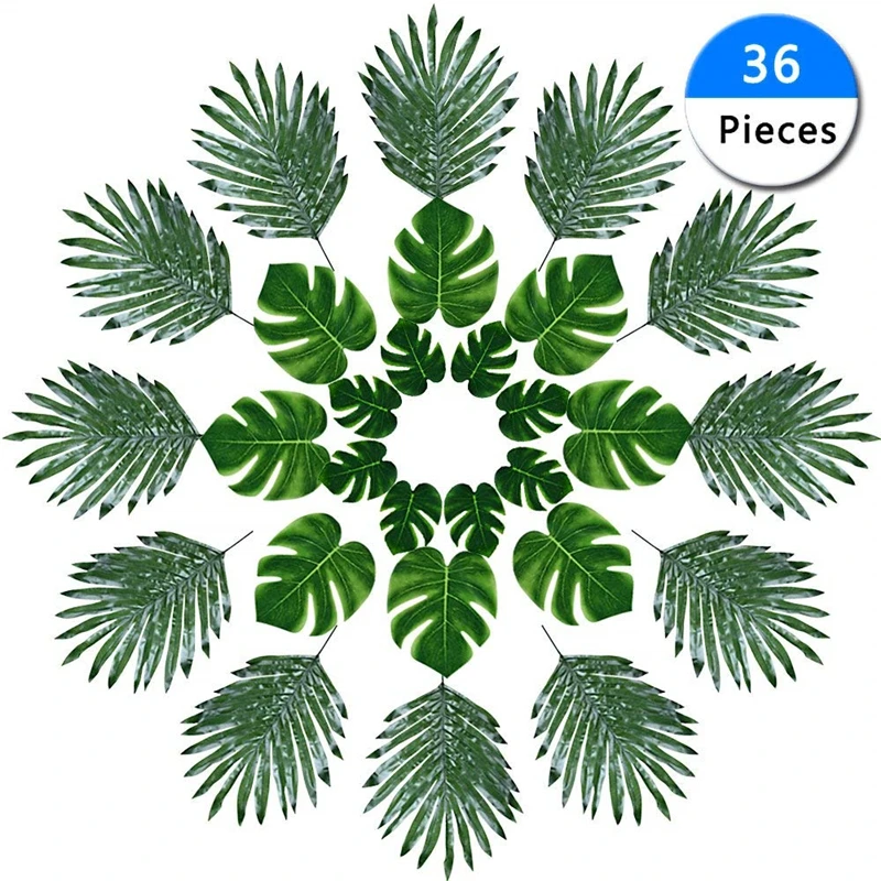 

36pcs/Pack Green Jungle Plant Artificial Leaf Tropical Palm Leaves Island Style Simulation Plant Wedding Party Table Home Decor