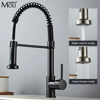 

Brass Black Kitchen Faucets Deck Mounted Mixers Taps 360 Degree Spring Flexible Kitchen Sink Faucet Hot Cold Mixer Crane ML9023