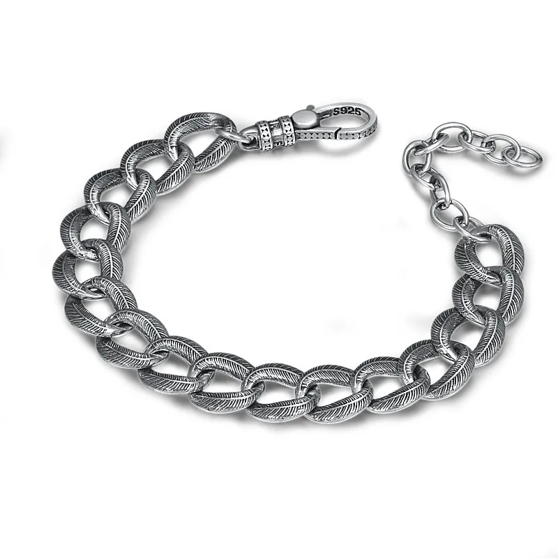 Оригинальные 925 пробы серебряные мужские и женские трендовые креативные перьевые браслеты, индивидуальные тайские серебряные ювелирные изделия для студентов