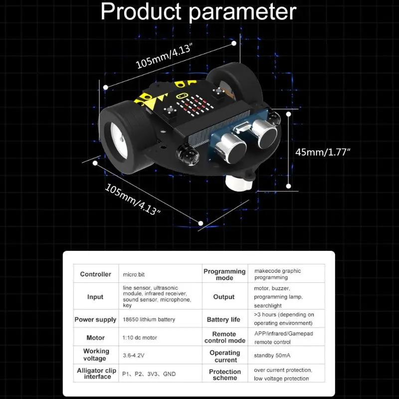 1Set Micro:bit Graphical Programming Robot Mobile Platform Smart Car V4.0 Support Line Patrol Ambient Light Accessories
