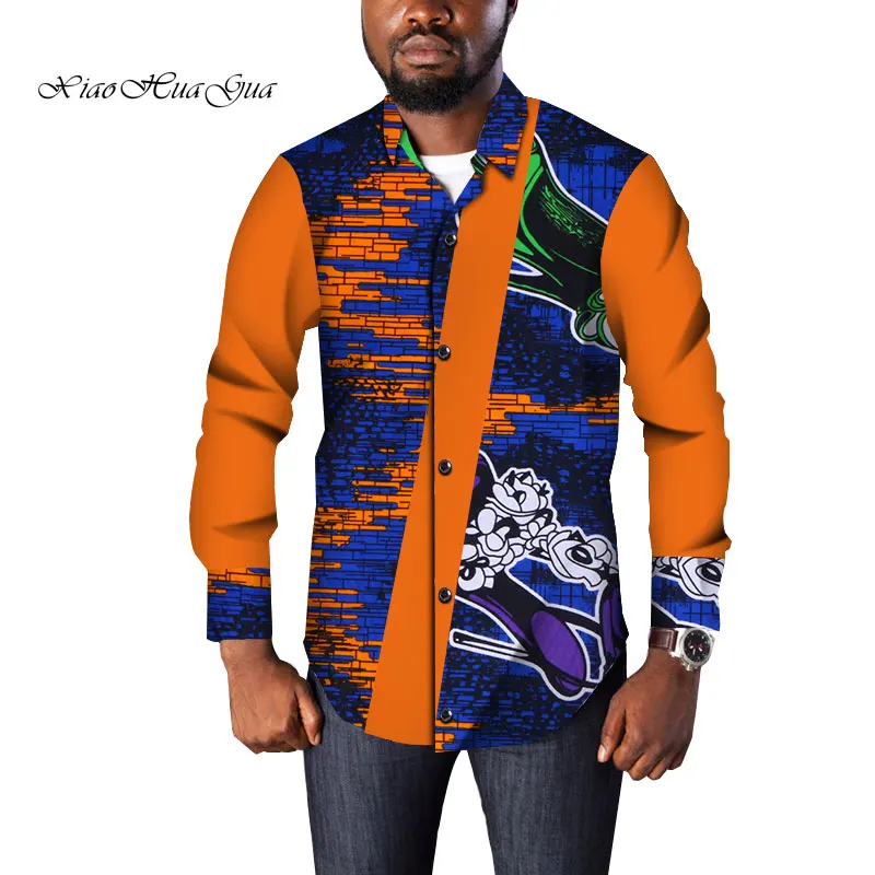 Traditional Mens African Clothing Men Shirts Long Sleeve Dashiki Men African Print Shirt Plus Size Mens Clothing 6XL WYN965