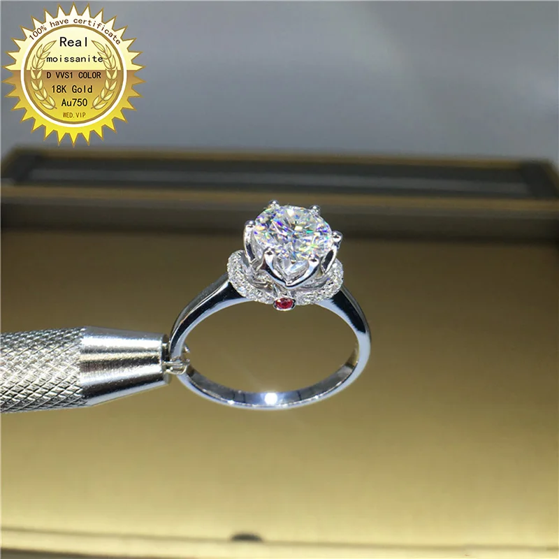 100% 18K Золотое кольцо 1ct DVVS муассанит обручальное и Свадебные украшения с