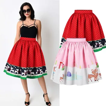 

2019 New Christmas Skirt Fashion Women Clothes Santa Digital Printed jupe femme Stretchy Flared A Line ropa Skirt Spodnica #C10
