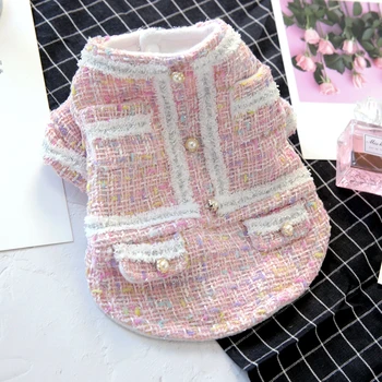 

Pet Princess Dress Pink Plaid Skirt Celebrity Dog Clothes Little Fragrant Female Dog Suit Teddy VIP Dog Clothing Pet Products