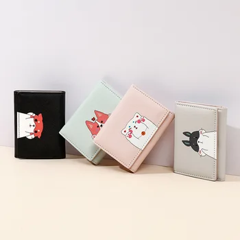 

Korean Cute Cat Dog Women PU Leather Standard Short Wallet Girls Coin Purse Key Wallet For Female Daily Clutch Purses Wholesale