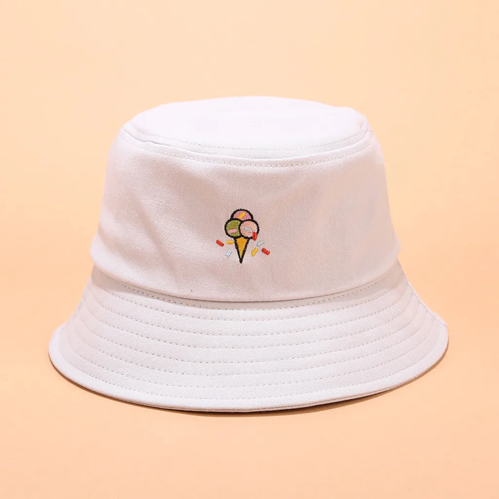 Женская парусиновая складная шляпа-ведро с милым принтом и вышивкой, шляпа от солнца, летняя шляпа-ведро, летняя женская пляжная шляпа - Цвет: A
