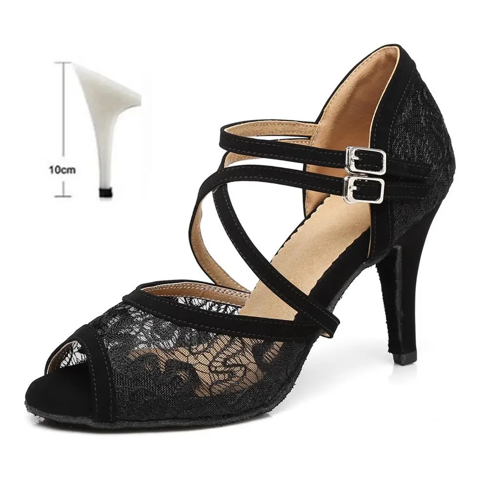 Black2 10cm New women's girls ladys Latin Dance Shoes Ballroom indoor tango salsa Dancing Shoes high heel wholesale Hot sale - Цвет: Black2 10cm