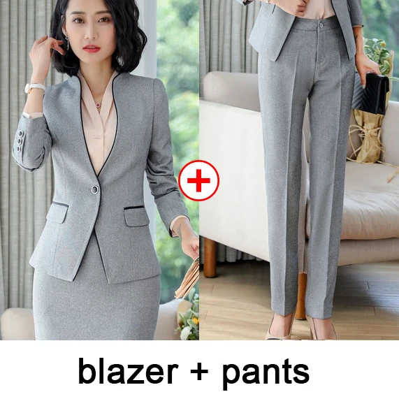 gray pants set Для женщин профессиональный костюм Новая мода темперамент для починки кузова платье для собеседований корейской версии Рабочая одежда - Цвет: gray pants set