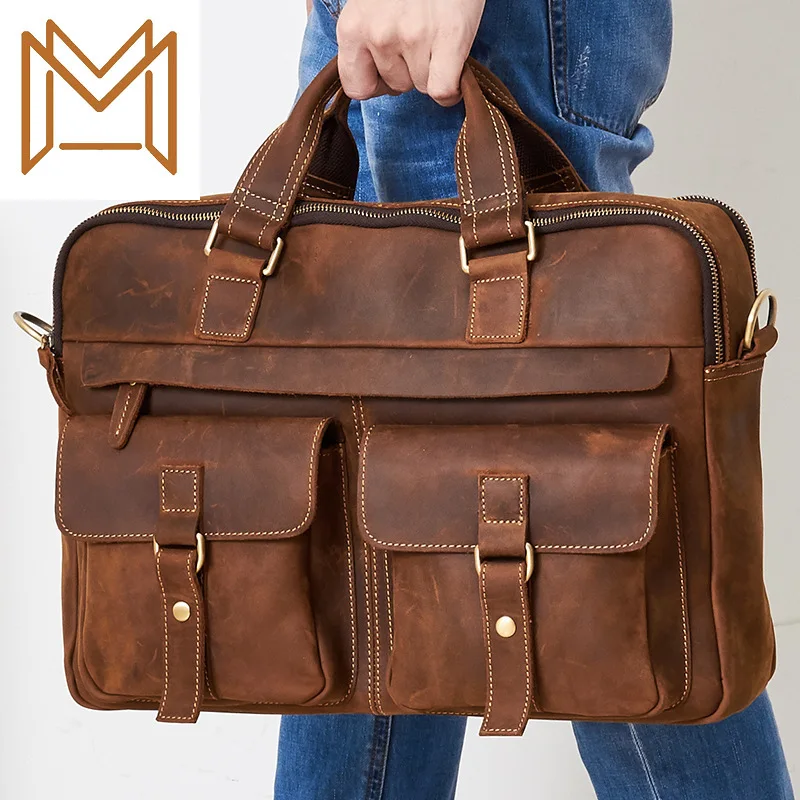 

Crazy Horsehide Genuine Leather Business Affairs Male Package Man Portable Briefcase Head Layer Cowhide Single Shoulder Package