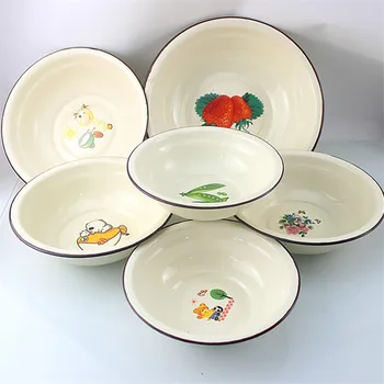 

Vintage printing enamel basin enamel tableware enamels pots fruit bowl soup wash bowls random printing pattern home kitchen uten