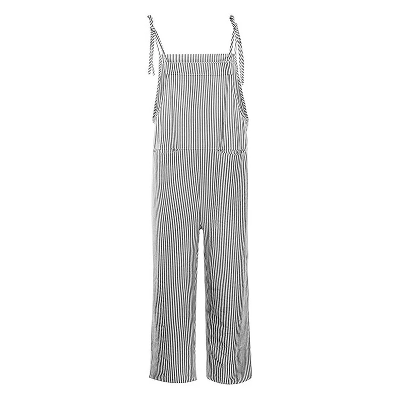 Summer Jumpsuit Womens Casual Baggy Striped Wide Leg Overalls Dungarees Jumpsuit Women Street Daily Cotton Linen Jumpsuit S-XL