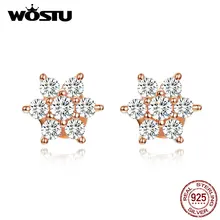 WOSTU Сверкающая Звезда, серьги-гвоздики, 925 пробы, серебро, розовое золото, циркон, маленькие серьги для женщин, Свадебные Роскошные ювелирные изделия CQE645