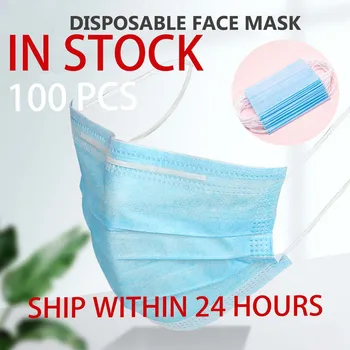 

100 Pcs Face Masks Dust Protection Safety Filter Disposable Anti-virus 3 Ply Meltblown Spunbond Nonwoven Adult