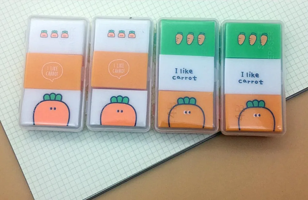 Cartooon carrot 4B карандаш ластик школьные принадлежности резиновый ластик художественный Рисунок резиновый офисный чистящий ластик детский подарок 24 шт./лот
