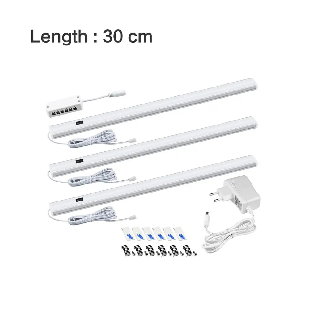 3x30cm-with Adapter Ручная развертка развертки Сенсор светодиодный свет лампы 30/40/50 см Спальня Кухня лампа шкаф гардероб шкаф бар огни 12В 5 Вт 6 Вт 7 Вт Подсветка - Испускаемый цвет: 3x30cm-with Adapter