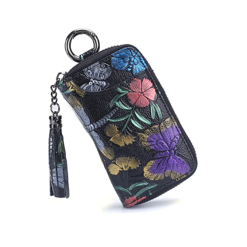 Южногусиный женский кожаный кошелек для ключей модный розовый рельефный органайзер для ключей держатель для карт кошелек для монет Большая вместительная ключница - Цвет: Dragonfly