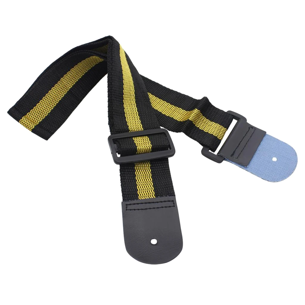 Adjustable Striped Guitar Strap Leather End for Acoustic Electric Guitar Bass