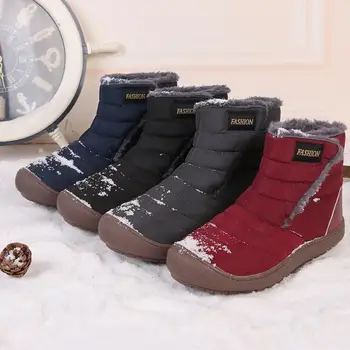 

Plus Size Men Boots Fashion Winter Shoes For Men Slip On Fur Winter Warm Snow Boots Plush Couple Ankle Footwear Waterproof Male