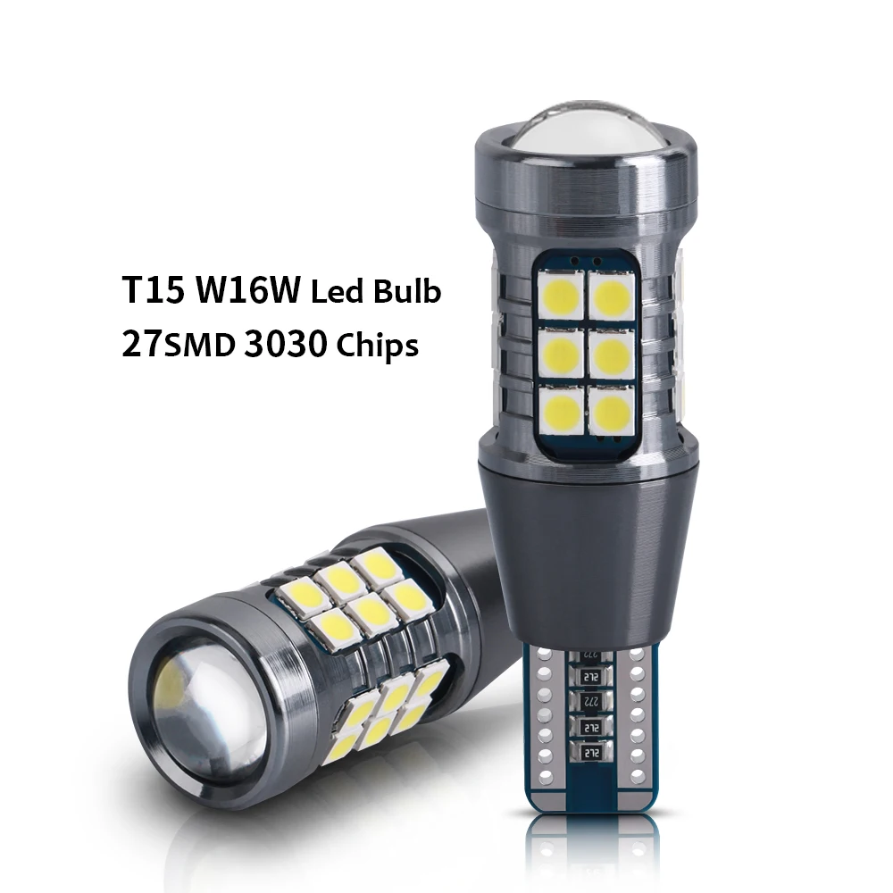 

2X Canbus T15 W16W WY16W LED Bulbs 3030 27SMD Auto Backup Reserve Light Turn Signal Tail Lamp Super Bright White Amber 6000K 12V