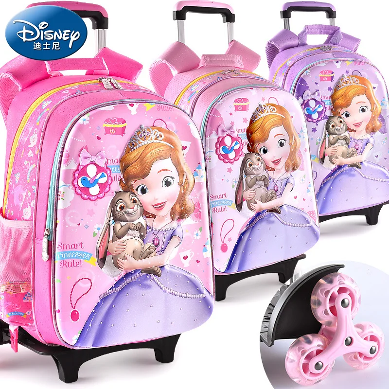 

Disney Elementary School Schoolbag Princess Sofia Three-wheeled Trolley Bag Children For Girls Student Backpack Reflective Strip
