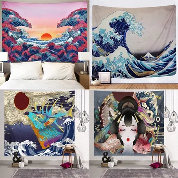 

Japanese Ukiyo-e Living Room Tapestry Ladies Tapestry Decorative Painting Kanagawa Hanging Wall Cloth Background Cloth