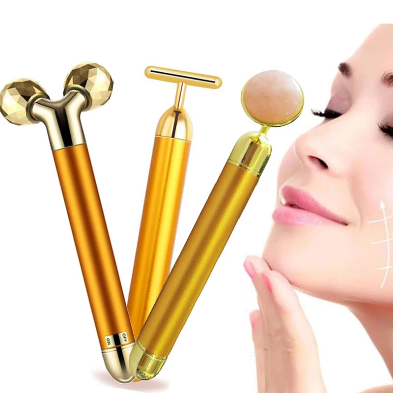 3 In 1 Energy Beauty Bar 24k Golden Vibrating Facial Roller Massager Face  Lifting Anti-wrinkle Skin Care Gemstone Roller Ball - Face Lift Devices -  AliExpress