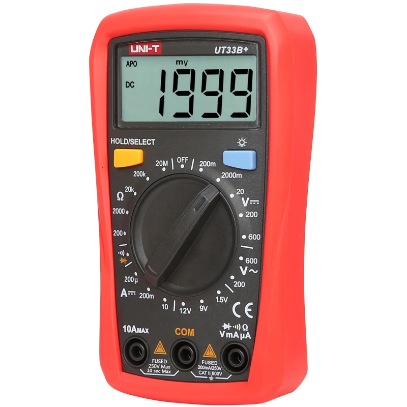 UNI-T UT33B+ Digital Multimeter Manual Range AC DC 200mV~600V Voltage Meter DC 10A Current Tester Resistance Meter