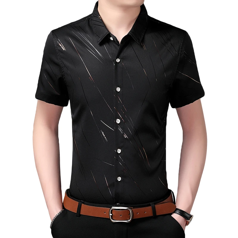 

2020 Men's New Clothes Plus Size Shirts New Summer Stripe Print Slim Short-sleeved Shirt Brand Tops Casual Shirt 5XL 6XL 7XL