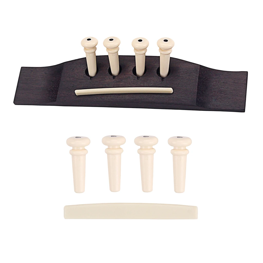 Bridge Pins Saddle Rosewood Bridge Kit for 4 String Bass Guitar Replacement