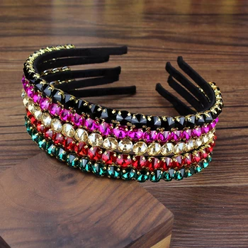 

Spike Rivets Studded Rhinestone Hairbands Pink Green Black Red Luxury Crystal Headbands For Women Fashion Diamante Hair Jewelry