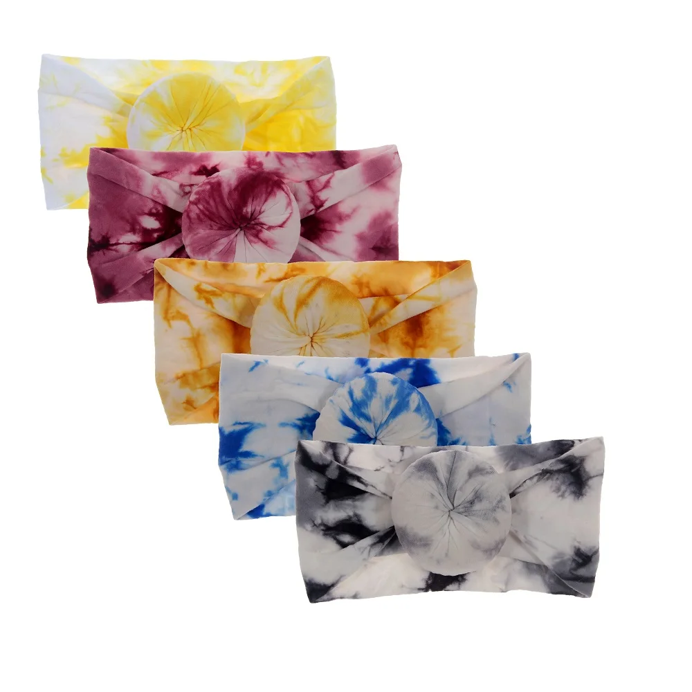 

Yundfly New Soft Baby Girls Knotted Headband Newborn Elastic Ink Pattern Headwrap Children Donut Bow Hair Accessories