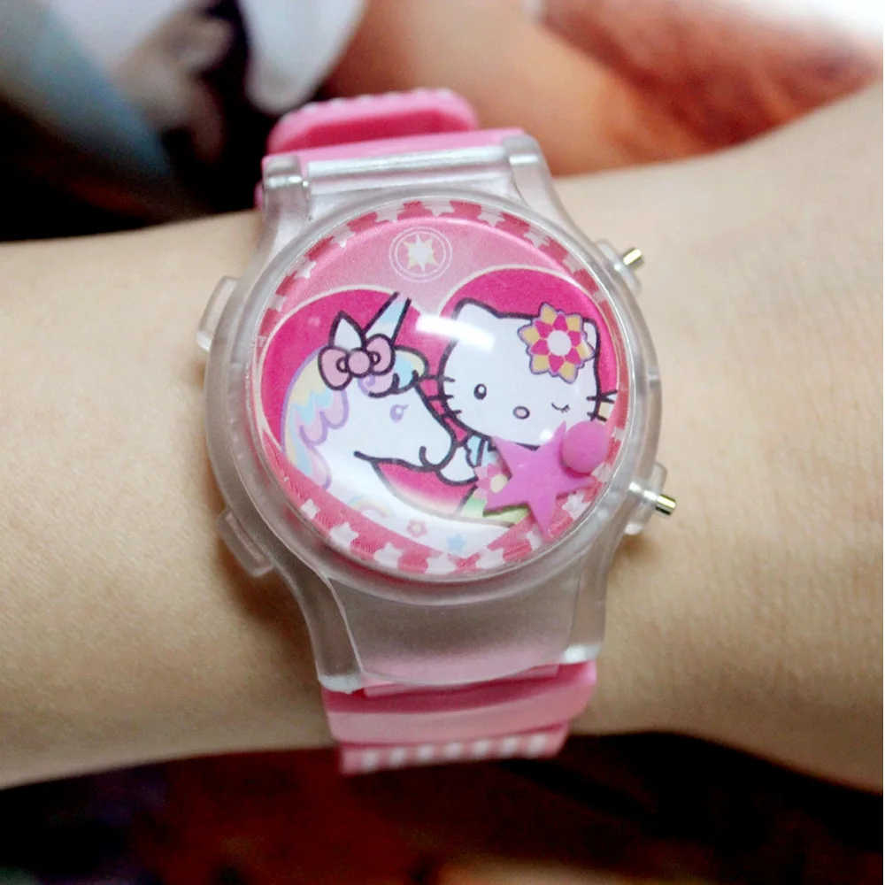 New Luminous Cat Cartoon Children's Watch Silicone LED Curved Face Watch Gift Girl Children Student Flip Watch afbeelding