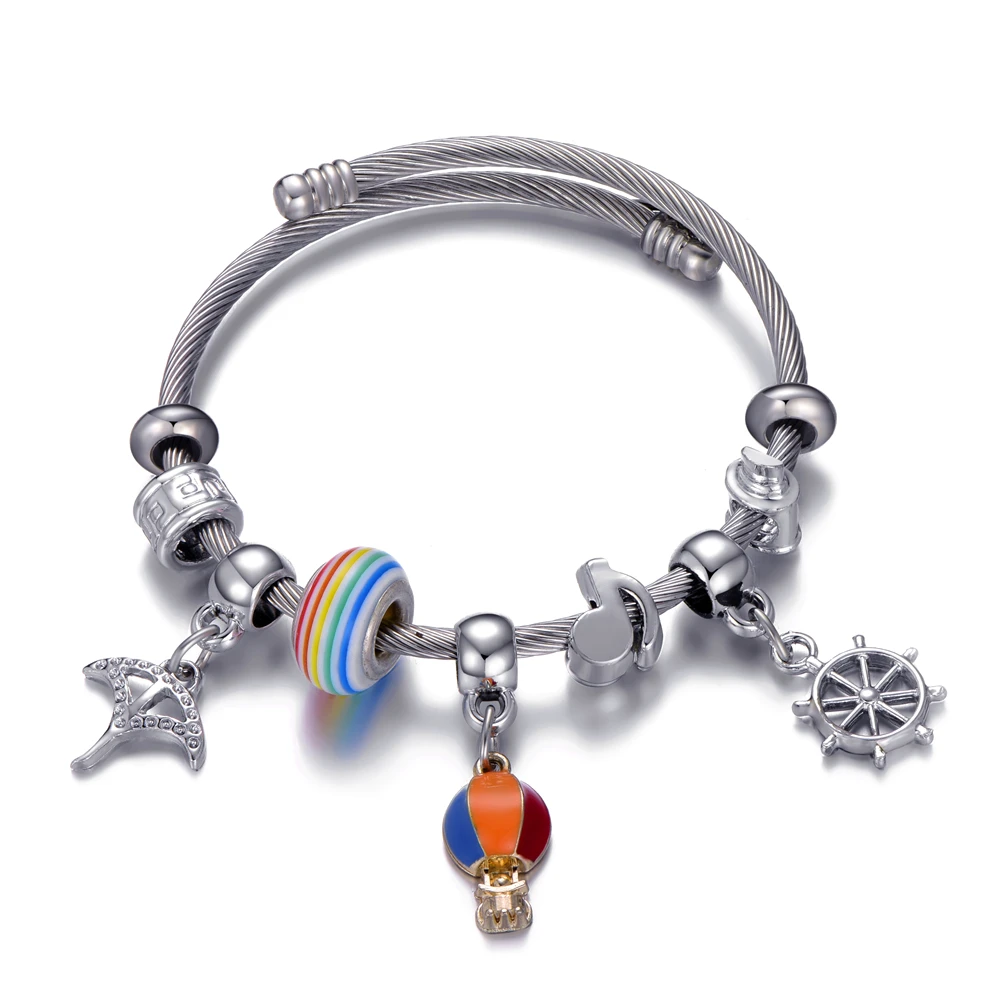 

Paylor New Hot Air Balloon Charm Bracelet With Enamel Pendant Fit Brand Bracelets for Women Titanium Steel Jewelry Xmas Gifts
