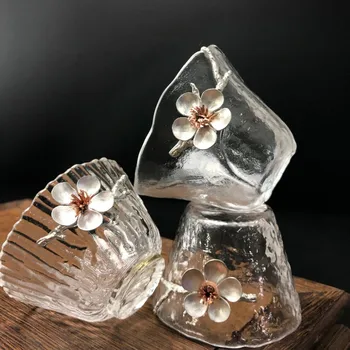 

Temperature Glass Teacup Tasting Cups with Cherry Blossoms High Kung Fu Tea Set Glassware Wine Tumbler Personalized Gift Cup
