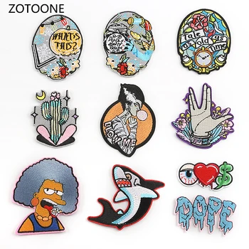

ZOTOONE Cartoon Patch Embroidery Patches for Clothing Shark Diy Cartoon Character Iron on Patches on Clothes Cactus Sticker I