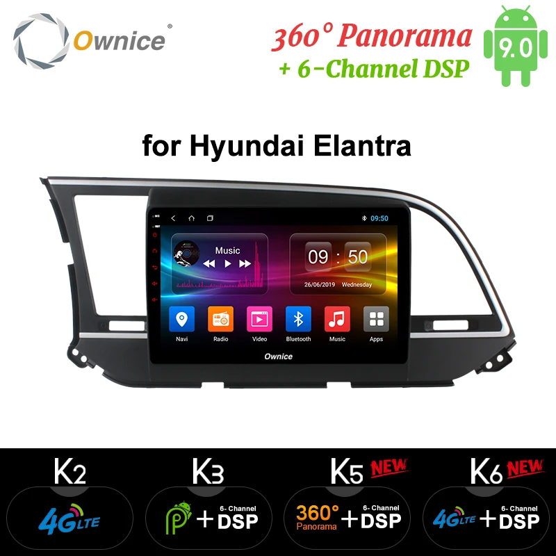 Автомагнитола Ownice 9 &quotK3 K5 K6 для Hyundai Elantra 2016 2019 GPS Navi Android 0 8Core 4G LTE 360 Panorama DSP SPDIF Radio |