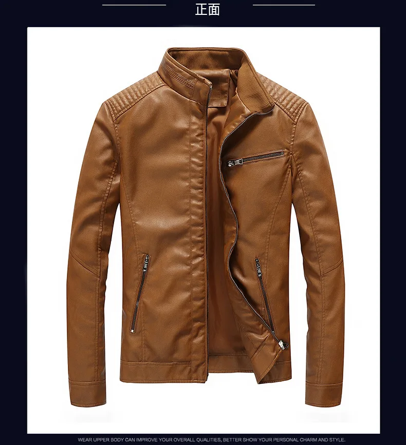 Men'S Wear Autumn And Winter New Style PU Leather MEN'S Jacket Washing Thin Locomotive Leather Coat Zipper Decorations