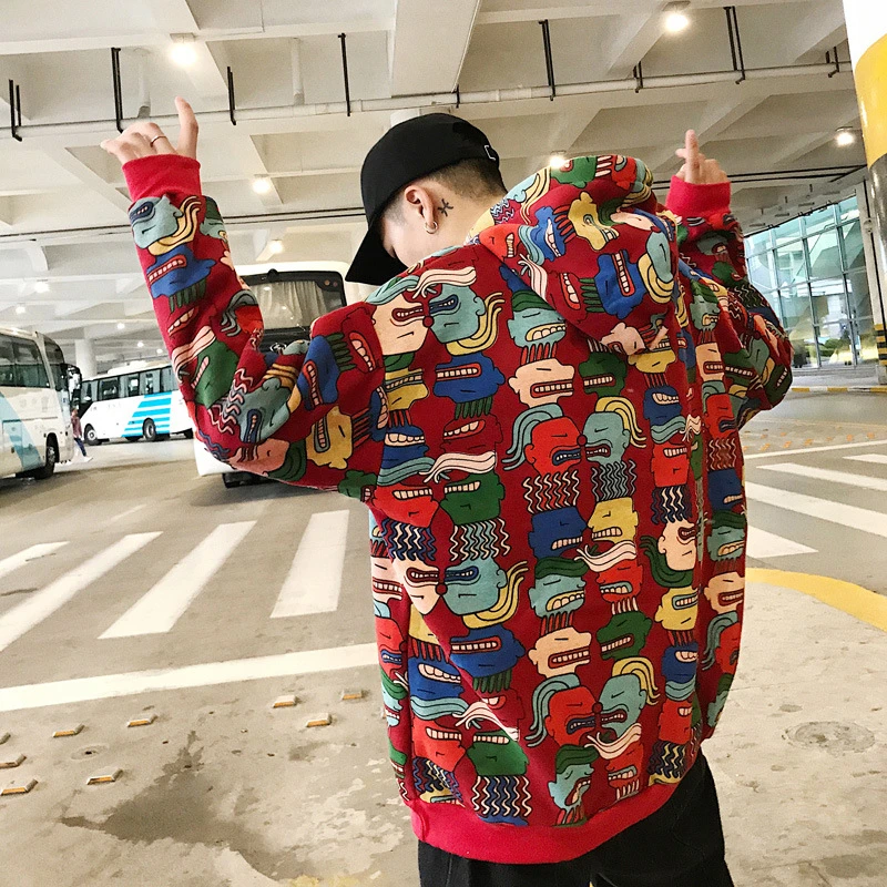 Шикарные Harajuku мужские трендовые толстовки хип-хоп одежда японские Ретро Мультяшные майки с граффити мужские унисекс с капюшоном уличная Мужская