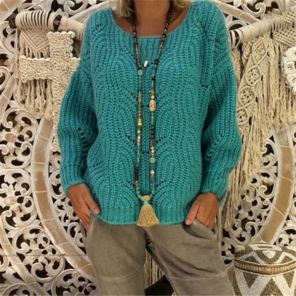 Осенне-зимний женский свитер, повседневный вязаный Свободный пуловер, топ, Модный мягкий свитер с длинным рукавом, джемпер для женщин