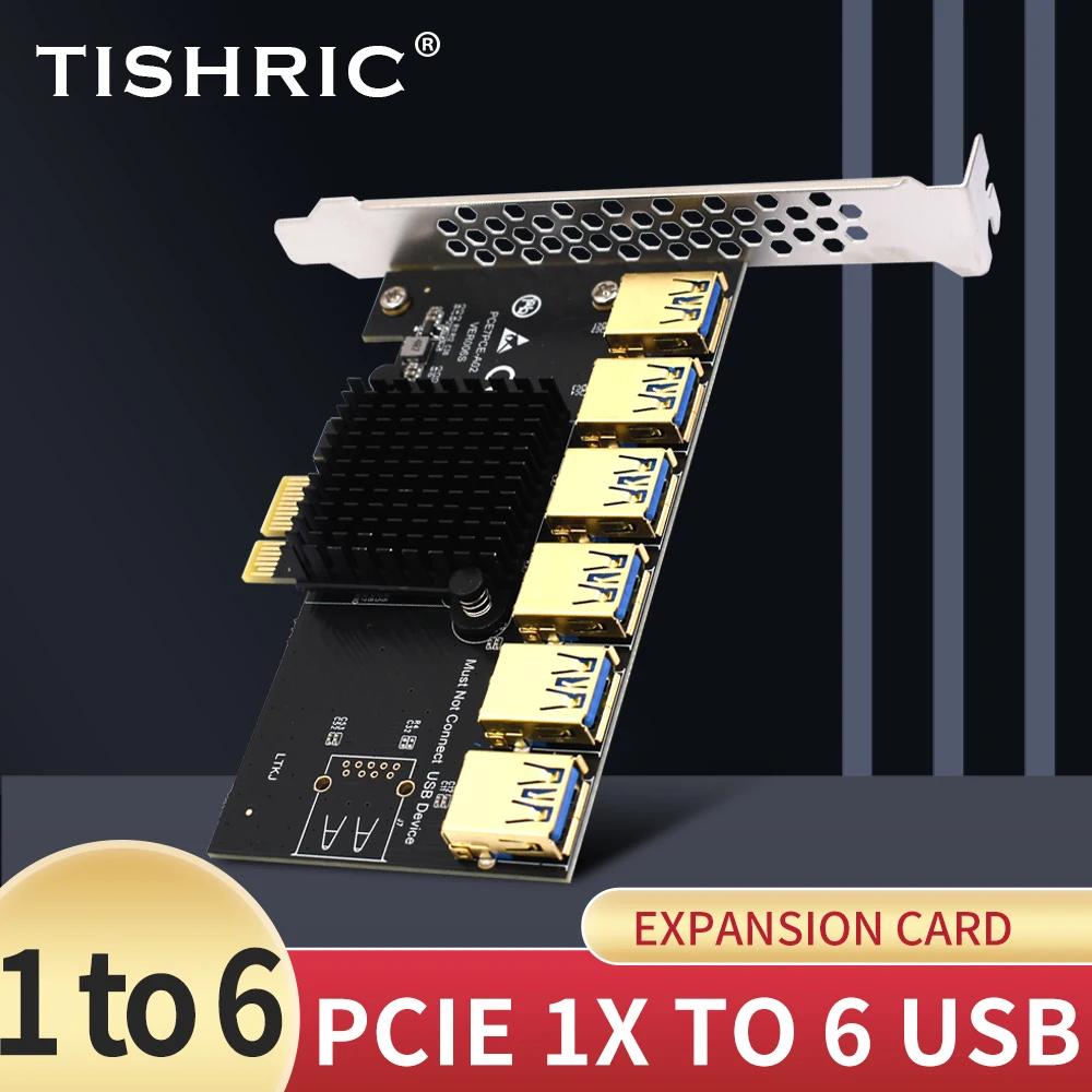 Усилитель PCIE TISHRIC PCI Express переходник с 1 на 4/5/6 портов USB 3 0 для майнинга видеокарт 1X