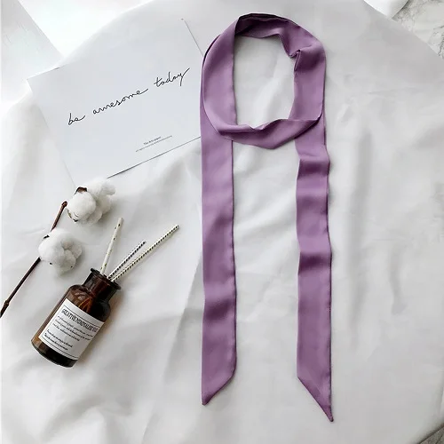light purple Женский ремень с ручкой, многофункциональная декоративная бандана для волос, узкий длинный шейный платок, однотонная атласная шелковая тесемка, шарф - Цвет: light purple